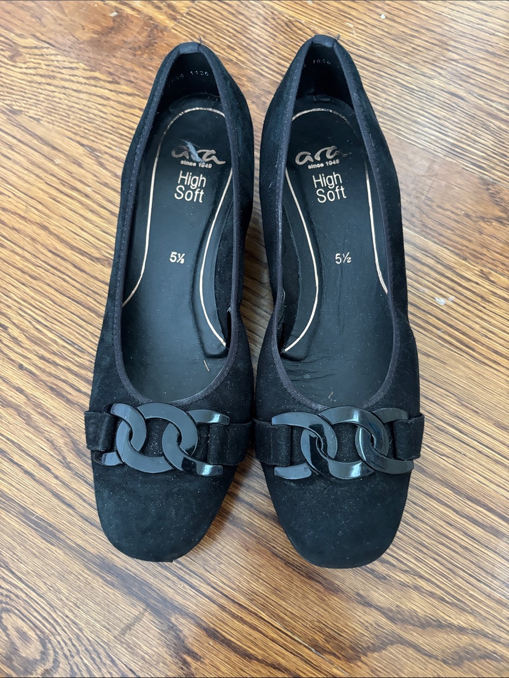 Ara Black Suedette Chain-Trim Women's Flats